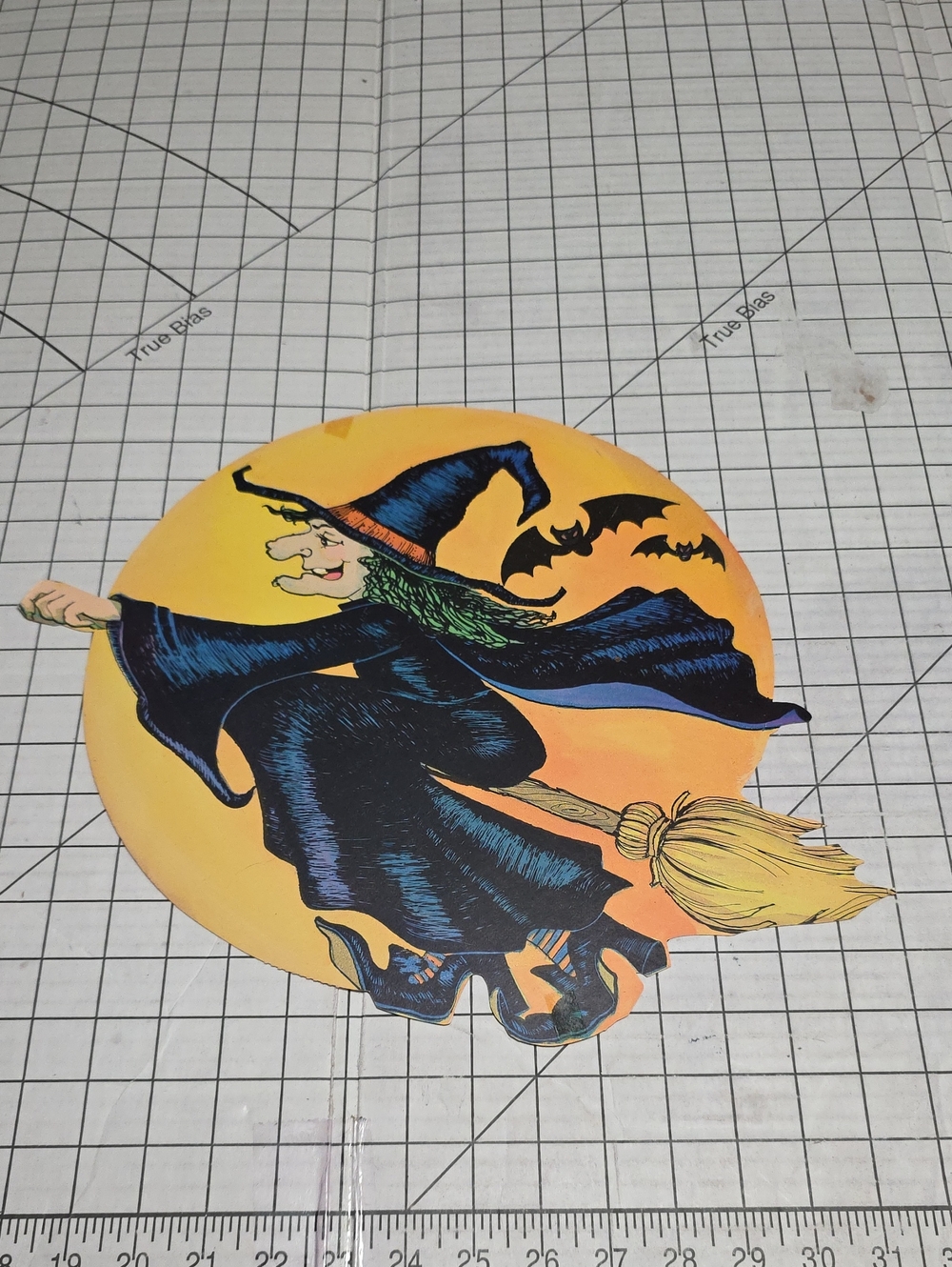 Halloween Witch Flying On Broom, VTG, Eureka 16"w X 13"T Double-sided